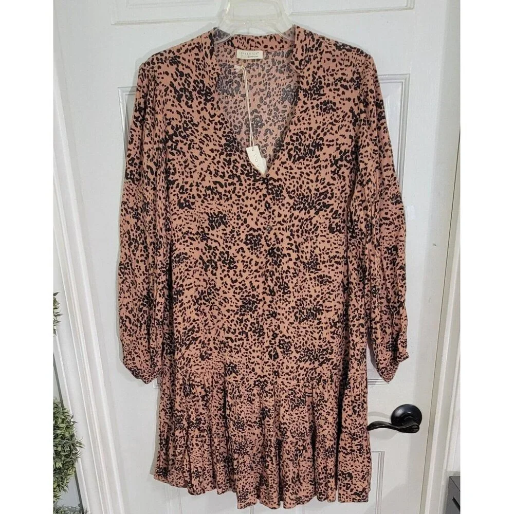 Love Stitch Womens Hazel Animal Print Long Sleeve Chelsea Dress Size‎ Large NWT